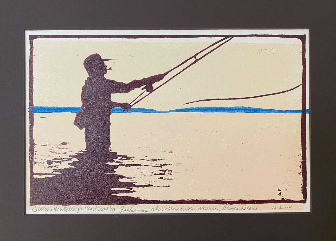 Fisherman At Narrow River Narragansett RI by Billy Montella Jr Woodcut