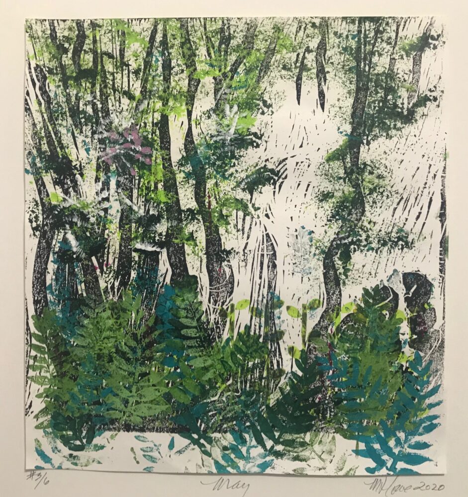 In The Woods by Mandy Howe Linoleum Block Print with Stamping