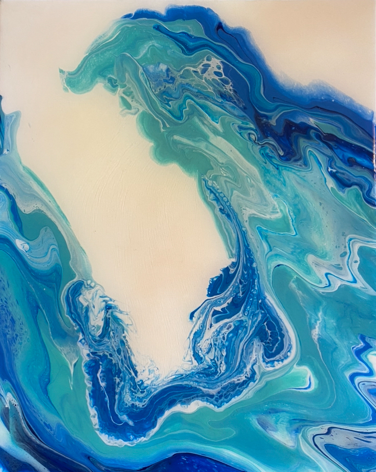 Great Wave off Kanagawa in Paint Pour by Renee Syed – Acrylic & Resin