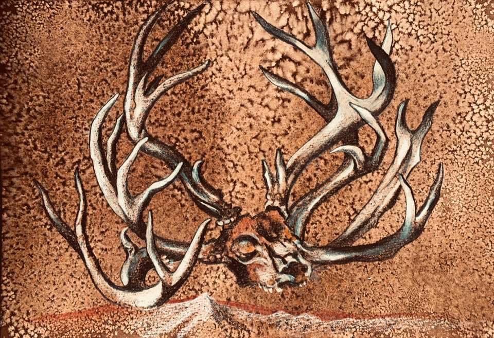 Paleolithic O_Keeffe by Joan Muller – Watercolor _ Colored Pencil