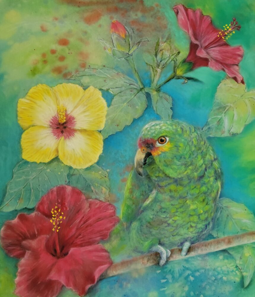 Lori Jeremiah "Parrot & Hibiscus"