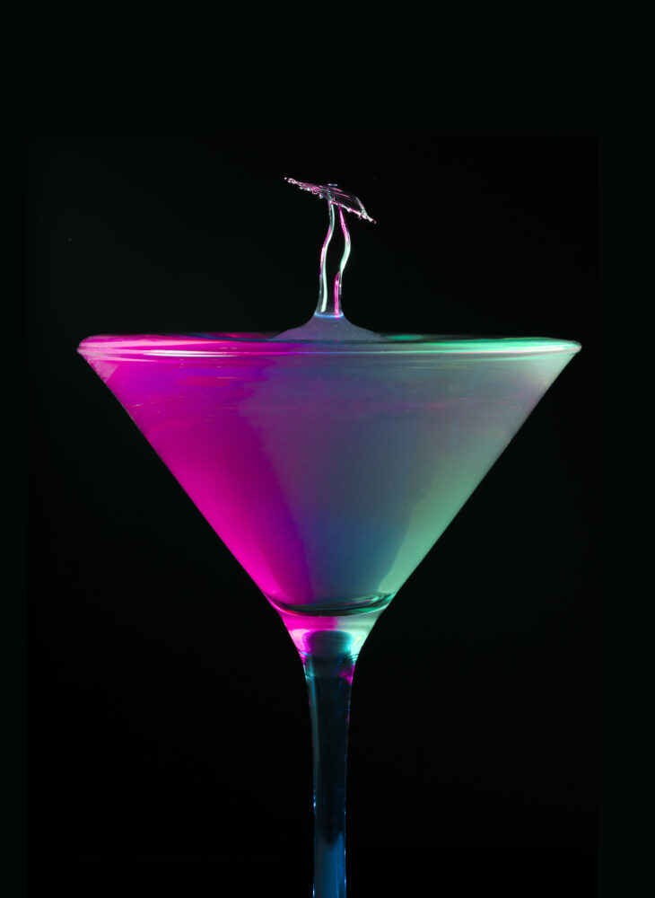Henri Levesque "Waterdrops Colliding Over Martini Glass"