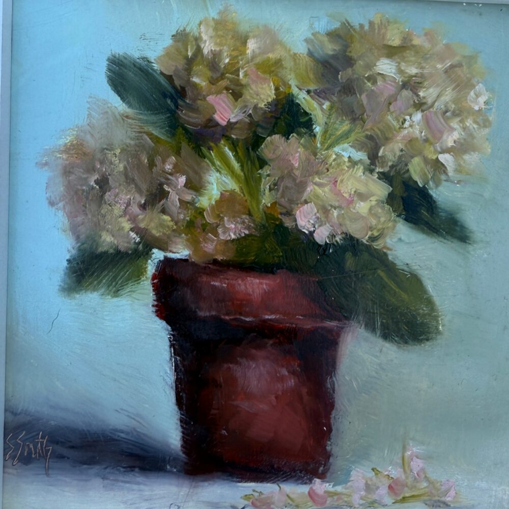 Sharon Smith "White Hydrangeas in Clay"