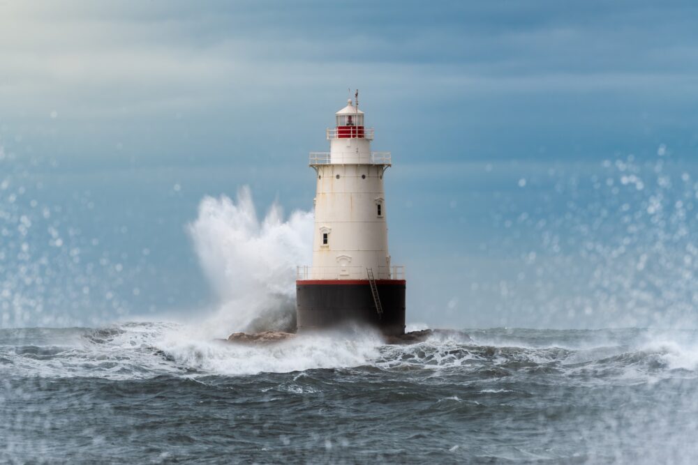 Kelsey Swanson "Hurricane Waves at Sakonnet Lighthouse"